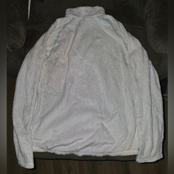The North Face Girls’ XL (18) White Fleece Pullover Jacket – Aqua Trim - Picture 2 of 9